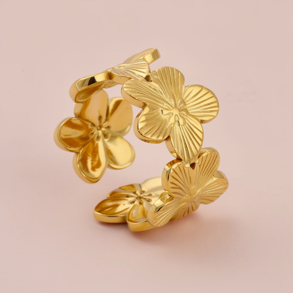 Inel „Bal Floral Auriu" | Otel medical 316L | Placat cu aur 18K