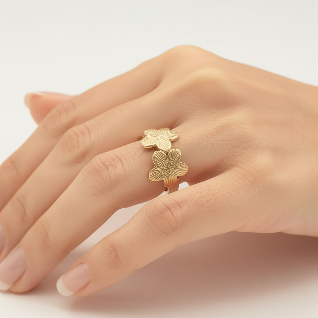 Inel „Bal Floral Auriu" | Otel medical 316L | Placat cu aur 18K