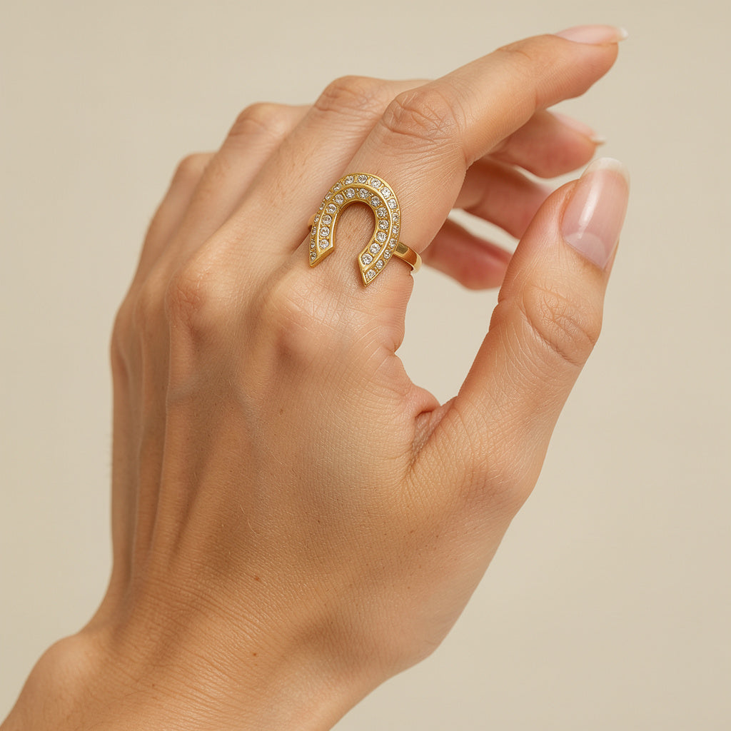 Inel „Potcoava de Aur" | Otel medical 316L | Placat cu aur 18K